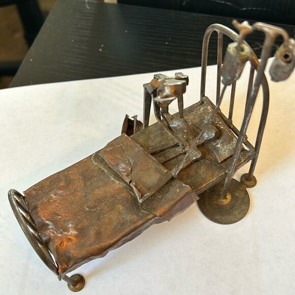 Metal Hospital Bed Sculpture with Doctor Patient & I V Bottles - Picture 1 of 15